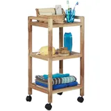 Relaxdays Badregal mit Rollen, Holz, Hellbraun,Schwarz