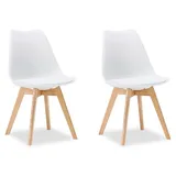 Homestyle4u Esszimmerstuhl Holz Kunststoff gepolstert weiß 2er Set