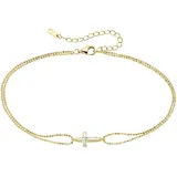 aniston jewelry & watches Fußkette Schmuck Geschenk Silber 925 Fusskettchen mit Kreuz, mit Perlmutt (synth) gelb|goldfarben