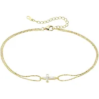 aniston jewelry & watches Fußkette Schmuck Geschenk Silber 925 Fusskettchen mit Kreuz, mit Perlmutt (synth) gelb|goldfarben