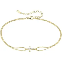 aniston jewelry & watches Fußkette Schmuck Geschenk Silber 925 Fusskettchen mit Kreuz, mit Perlmutt (synth) gelb|goldfarben