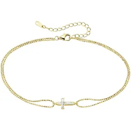 aniston jewelry & watches Fußkette Schmuck Geschenk Silber 925 Fusskettchen mit Kreuz, mit Perlmutt (synth) gelb|goldfarben
