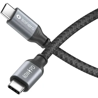 Sonero USB-C auf USB-C Ladekabel, - USB 2.0, 60W PD grau/schwarz 0,50m