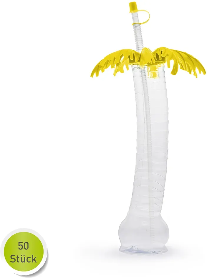 EmK Gastroausstattung Import Slush Sirup Mehrwegbecher Yardcup „Hawaii Palme“ 0,35 Ltr. m gelbem Deckel 50L