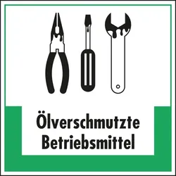 Schild I Abfallkennzeichen Ölverschm. Betriebsmittel, Symbol und Text, Kunststoff, 200x200mm