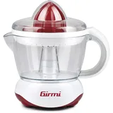 Girmi SR02 Elektrische Zitruspresse, 25 W, 700 ml Kapazität, Komplett zerlegbar, Filtersieb, Doppelrichtungsrotation, Zwei Presskegel für kleine und große Früchte, Rot/Weiß