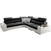 All4All Ecksofa mit Schlaffunktion Seo III - Schlafsofa mit Bettkasten - Sofa L-Form 282x282 cm - Eckcouch - Gewebe mit Kunstleder - verstellbare Kopfstützen - Rechte Seite - Schwarz/Weiß - Modern 26