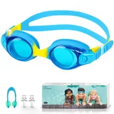 Schwimmbrille Kinder,Taucherbrille für Jungen und Mädchen,Anti UV-Schutz Kein Leck Schwimmbrillen,Anti-Beschlag Wasserdicht Swimming Goggles Set mit Ohrstöpsel und Nasenclip