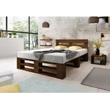 Lermowood Palettenbett M2 200 x 200 cm mit Kopfteil Palisander Holzbett Massivholzbett Bett aus Paletten Seniorenbett Kinderbett Jugendbett - Dunkelbraun