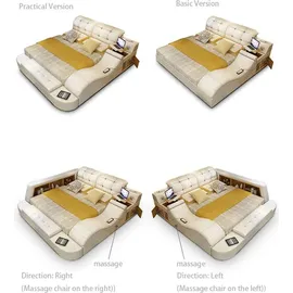 aea Luxus Funktions Bett mit Tresor Laptop Ablage Doppel Ehe Betten xxl Hotel Leder - Beige