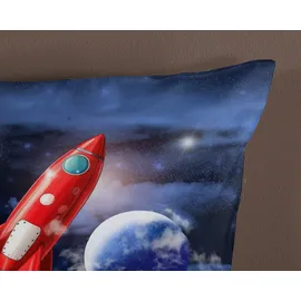 PURE luxury collection Rocket Weltraum Blau 135 x 200 cm + 2 x 80 x 80 cm