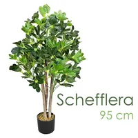 Decovego Schefflera Arboricola, Kunstbaum im Topf, mit Echtholzstämmen, Höhe 95 cm