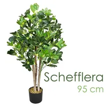 Decovego Schefflera Arboricola, Kunstbaum im Topf, mit Echtholzstämmen, Höhe 95 cm