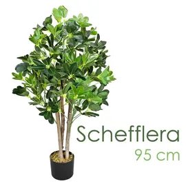 Decovego Schefflera Arboricola, Kunstbaum im Topf, mit Echtholzstämmen, Höhe 95 cm
