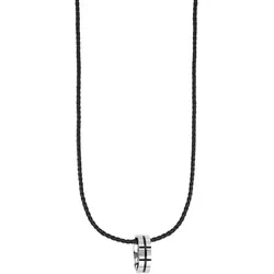Kette mit Anhänger HECHTER PARIS "Schmuck Geschenk Halsschmuck Halskette Lederkette mit Anhänger", schwarz (edelstahlfarben, schwarz), Halsketten, Herren, Edelstahl-Leder, L: 50cm, Edelstahl, Leder
