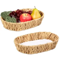 Relaxdays 2er Set Obstschalen aus Wasserhyazinthe Beige,Weiß