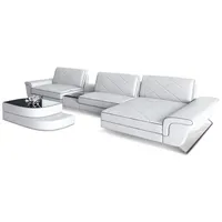 Sofa Dreams Ledersofa, Weiß, Schwarz, Leder, L-Form, Ottomane rechts,L-Form, 369x197 cm, Wohnzimmer, Sofas & Couches, Wohnlandschaften, Ecksofas
