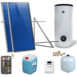 Solaranlage Solarpaket 2 Kollektoren Speicher Flachdach Flachkollektor Speicher