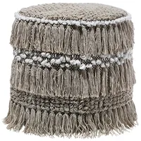 Beliani Pouf beige Baumwolle mit Fransen Rund, Boho-Stil