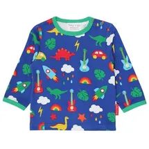 Toby Tiger Langarmshirt mit Dino und Auto Print in blau | Gr.: 80