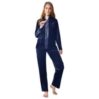 RAIKOU Hausanzug Damen Nicki Hausanzug Homewear Freizeitanzug mit Reißverschluss Paillettenreihen blau 40/42