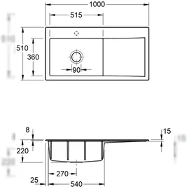 Villeroy & Boch Subway Style 60 Einbauspüle 336202R1 Becken links, mit Excenterbetätigung, 1000 x 510 mm, weiß Alpin