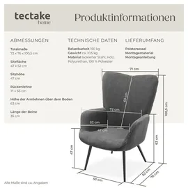 Tectake Sessel Hygge 72 x 76 x 100,5 cm anthrazit/schwarz