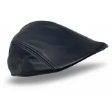 Albsales Herren Schiebermütze Flatcap Mütze Echt Leder Ledermütze Kappe Cap Schirmmütze (S (54-55cm), Schwarz) - S