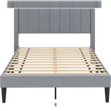 Costway Bettgestell für 200 x 140 cm Matratze, Samtstoffgepolstertes Doppelbettgestell, Plattformbett mit Kopfteil,Grau (Model I, M)