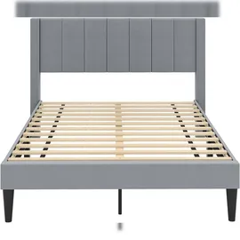 Costway Bettgestell für 200 x 140 cm Matratze, Samtstoffgepolstertes Doppelbettgestell, Plattformbett mit Kopfteil,Grau (Model I, M)