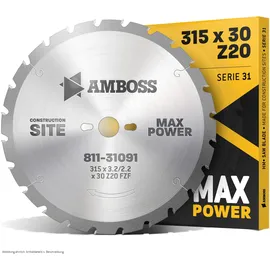 Amboss Werkzeuge HM Kreissägeblatt 315 x 3,2 mm 20 Zähne