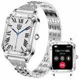 Smartwatch für Damen, 1,59 Zoll Full Touch Damen-Smartwatch mit weiblicher Gesundheitsverfolgung, Fitness-Tracker, Herzfrequenzmesser, wasserdichte Sport-Smartwatch für Android iOS (Silver Steel