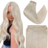 Easyouth Blond Tressen Extensions Echthaar Weft Tressen Echthaar Farbe Platinblond Tressen Extensions Echthaar Zum einnähen 35 cm 70g #60