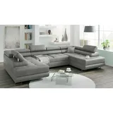 OEM Ecksofa Miami U Eckcouch mit Schlaffunktion und Bettkasten, 338 x 203 cm Grau
