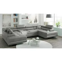 OEM Ecksofa Miami U Eckcouch mit Schlaffunktion und Bettkasten, 338 x 203 cm Grau