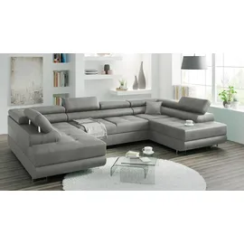 OEM Ecksofa Miami U Eckcouch mit Schlaffunktion und Bettkasten, 338 x 203 cm Grau