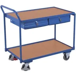 VARIOfit Tischwagen mit 2 Ladeflächen und 2 Schubladen Schiebegriff nach oben gerichtet
