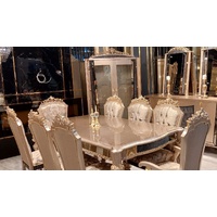 Casa Padrino Luxus Barock Esszimmer Set Grau / Schwarz / Gold - 1 Barock Esstisch & 8 Barock Esszimmerstühle - Luxus Esszimmer Möbel im Barockstil - Prunkvolle Barock Esszimmer Möbel
