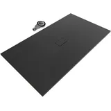 iflair Smc Duschwanne Duschtasse mit Anti-rutsch Flach Mit Steinoptik Schwarz inkl. Ablaufgarnitur 180x100 cm