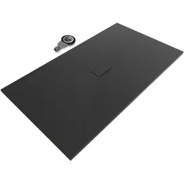 iflair Smc Duschwanne Duschtasse mit Anti-rutsch Flach Mit Steinoptik Schwarz inkl. Ablaufgarnitur 180x100 cm