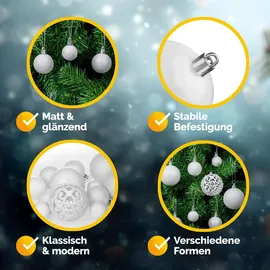 CASARIA CASARIA® Weihnachtskugeln 100tlg Ø 3-6cm Kunststoff matt glänzend Christbaumkugeln Weihnachtsbaumkugeln Weihnachtsdeko Weiß