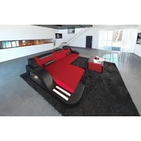 Sofa Dreams Ecksofa Stoffsofa Couch Stoff Polstersofa Palermo L Form, mit LED, ausziehbare Bettfunktion, Designersofa rot|schwarz