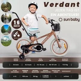 SUN BABY Kinderfahrrad Jungen Fahrrad Stützräder Schubstange ab 2-6 Jahre BMX Kinder (Cappuccino, 16 Zoll)