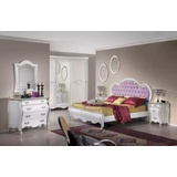 JVmoebel Schlafzimmer-Set Klassischer Schlafzimmer Set Bett 2x Nachttische Kommode, (6-St., Bett + 2x Nachttische + Kleiderschrank + Kommode + Spiegel), Made in Italy weiß