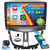 [4+64G] Autoradio Android 13 mit Navi für Peugeot 207 2006-2015, Hikity 9 Zoll Touch Display Autoradio mit Bildschirm Wireless Carplay Android Auto GPS WiFi FM RDS Rückfahrkamera