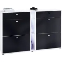 Vladon Schuhschrank, Schwarz, Holzwerkstoff, 155.5x95x28 cm, Garderobe, Schuhaufbewahrung, Schuhschränke