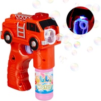 Relaxdays 2 x LED Seifenblasenpistole Feuerwehr, batteriebetrieben, mit 100 ml Seifenblasen Flüssigkeit, für Kindergeburtstag, rot