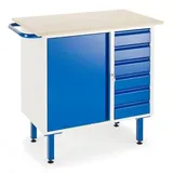 Rollcart Kleine Werkbank auf Füßen mit 6 Schubladen und Stahlschrank
