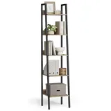 VASAGLE Standregal, Bücherregal, Leiterregal, 140/170 cm, Industrie-Design beige|braun 33.8 cm x 170 cm x 30 cm