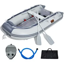 Vevor Schlauchboot, 4-Personen-Sportboot mit Heckspiegel, Marine-Holzboden und verstellbarer Aluminiumbank, 453,6 kg Aufblasbares Fischerbootfloß, Aluminiumruder, Luftpumpe und Tragetasche